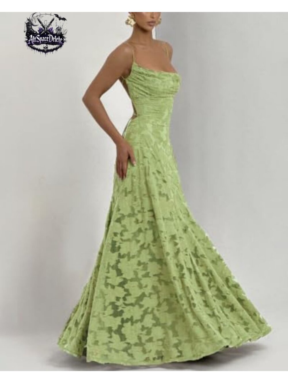 Floral Lace Maxi Bridesmaid Dress A-Line Spaghetti Strap Backless - Picture 2 of 6